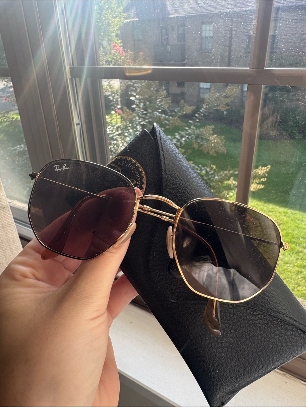 Ray-Ban Gold Frame Sunglasses with Brown Tint